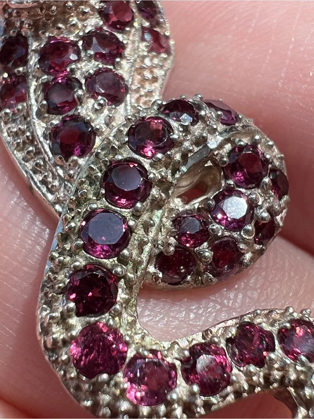 925 Sterling Silver Pave Gemstone Snake Pendant 2.5” Pink Stones